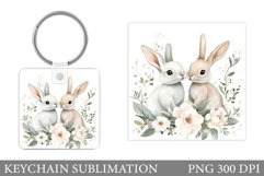 Cute Bunny Keychain. Bunny Flowers Keychain Sublimation Product Image 1