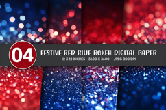 Festive Red Blue Bokeh Digital Paper Product Image 1