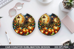 Pumpkin Car Coaster Sublimation| Halloween Coaster PNG Product Image 1