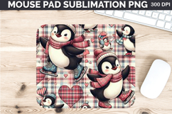 Watercolor Penguins Mouse Pad Sublimation - Valentines PNG Product Image 1