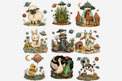 Cosmic Farm Animals Clipart Bundle, UFO Farm Animal PNG Product Image 7
