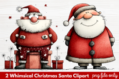 2 Whimsical Christmas Santa Clipart | Cute Santa PNG Product Image 1