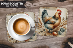 Chicken, Farm Animals, Buffalo Plaid Square Coaster PNG Product Image 1