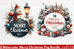 2 Watercolor Merry Christmas PNG | Festive Holiday Product Image 1