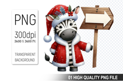 Christmas Zebra in Santa Outfit Clipart, High-Quality PNG Product Image 1
