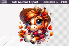 Fall Coffee Animals Clipart | Autumn Cow Chicken Horse PNG Product Image 11