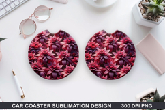 Flowers Car Coaster Sublimation| Summer Flowers Coaster PNG Product Image 1