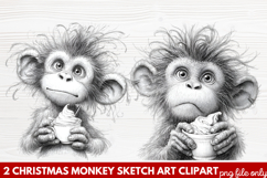 Christmas Monkey Sketch Art Clipart | Hand-Drawn Holiday Product Image 1