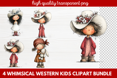 4 Whimsical Western Kids Clipart | Cute Cowboy &amp; Cowgirl PNG Product Image 1