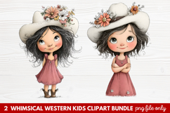 2 Whimsical Western Kids Clipart | Cute Cowboy &amp; Cowgirl PNG Product Image 1