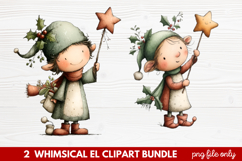 Whimsical Elf Clipart | Cute Christmas Elf PNG Illustration Product Image 1