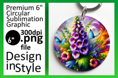 Whimsical Round Design Keychain PNG , Flowers Product Image 1