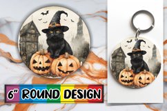 Halloween Cat Round Design for Keychain Mugs Product Image 1