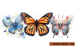 Watercolor Butterflies With Flowers Clipart PNG , Product Image 1