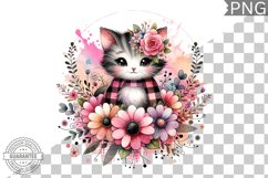 Cat With Flowers Sublimation - Clipart PNG Design Product Image 1