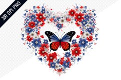 Butterfly And Floral Heart - 4Th Of July Sublimation Design Product Image 1