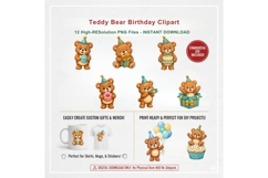 Teddy Bear Birthday Clipart PNG, 12 Cute Bear Party Designs Product Image 3