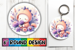 Unique Round Design Car Coasters PNG, Cute Dino Product Image 1