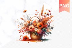 Autumn Flowers Basket Sublimation - Clipart PNG Design Product Image 1