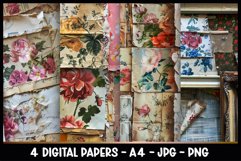 4 Vintage Digital Papers I Junk Journal Page Product Image 1