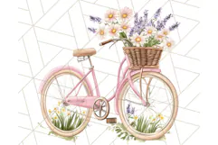 Bicycle with Flowers PNG, Pastel Spring Floral Bike Clipart Product Image 2