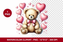 valentine png watercolor clipart - teddy bear with hearts Product Image 1