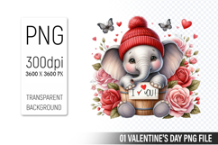 Cute Elephant PNG, Valentine&#039;s Day Sublimation PNG Product Image 1
