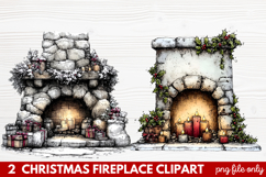 Cozy Christmas Fireplace Clipart | Holiday Mantel &amp; Winter Product Image 1