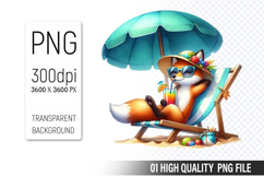 Summer Animals Clipart PNG Bundle, Watercolor Animals PNG Product Image 3