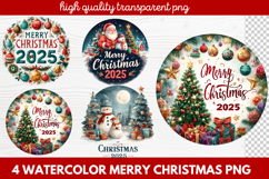 4 Watercolor Merry Christmas PNG | Festive Holiday Product Image 1