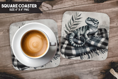 Gecko, Pets &amp; Animal, Buffalo Plaid Square Coaster PNG Product Image 1