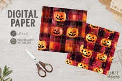 Plaid Halloween Pumpkin Digital Paper halloween background Product Image 1
