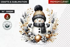Snowman clipart, Black and Gold Christmas PNG, winter sports Product Image 1