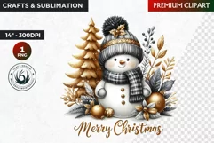 Snowman clipart, Black and Gold Christmas PNG, winter sports Product Image 1