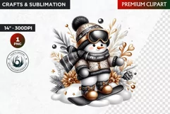 Snowman clipart, Black and Gold Christmas PNG, winter sports Product Image 1