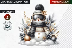 Snowman clipart, Black and Gold Christmas PNG, winter sports Product Image 1