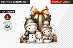 Snowman clipart, Black and Gold Christmas PNG, winter sports Product Image 1