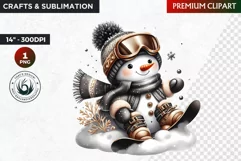 Snowman clipart, Black and Gold Christmas PNG, winter sports Product Image 1