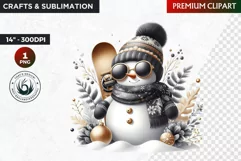 Snowman clipart, Black and Gold Christmas PNG, winter sports Product Image 1