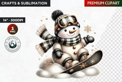 Snowman clipart, Black and Gold Christmas PNG, winter sports Product Image 1
