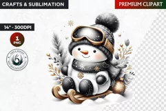 Snowman clipart, Black and Gold Christmas PNG, winter sports Product Image 1