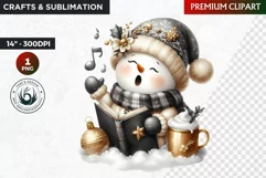 Snowman clipart, Black and Gold Christmas PNG, winter sports Product Image 1