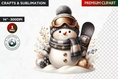 Snowman clipart, Black and Gold Christmas PNG, winter sports Product Image 1