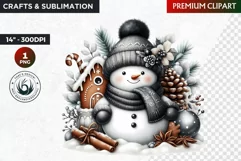Snowman clipart, Black and Gold Christmas PNG, winter sports Product Image 1