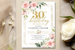 Boho pink roses greenery 30th birthday invitation PSD ZA16 Product Image 2