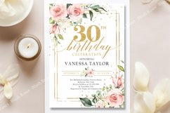 Boho pink roses greenery 30th birthday invitation PSD ZA16 Product Image 3