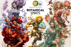 Botanical Spirits Clipart Set, mystical floral goddess PNG Product Image 1