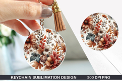 Flower Keychain Sublimation - Autumn Keychain PNG Design Product Image 1