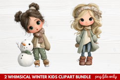 2 Whimsical Winter Kids Clipart | Cute Winter Kids PNG Product Image 1