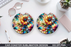 Flower Car coaster sublimation, Summer Coaster PNG Design Product Image 1